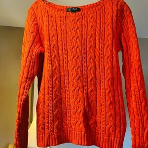 Ralph Lauren Orange 100% Cotton Cable Knit Sweater